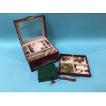 A jewellery box and contents and a watch box