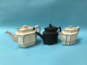 Two 19th Century teapots and a black basalt teapot