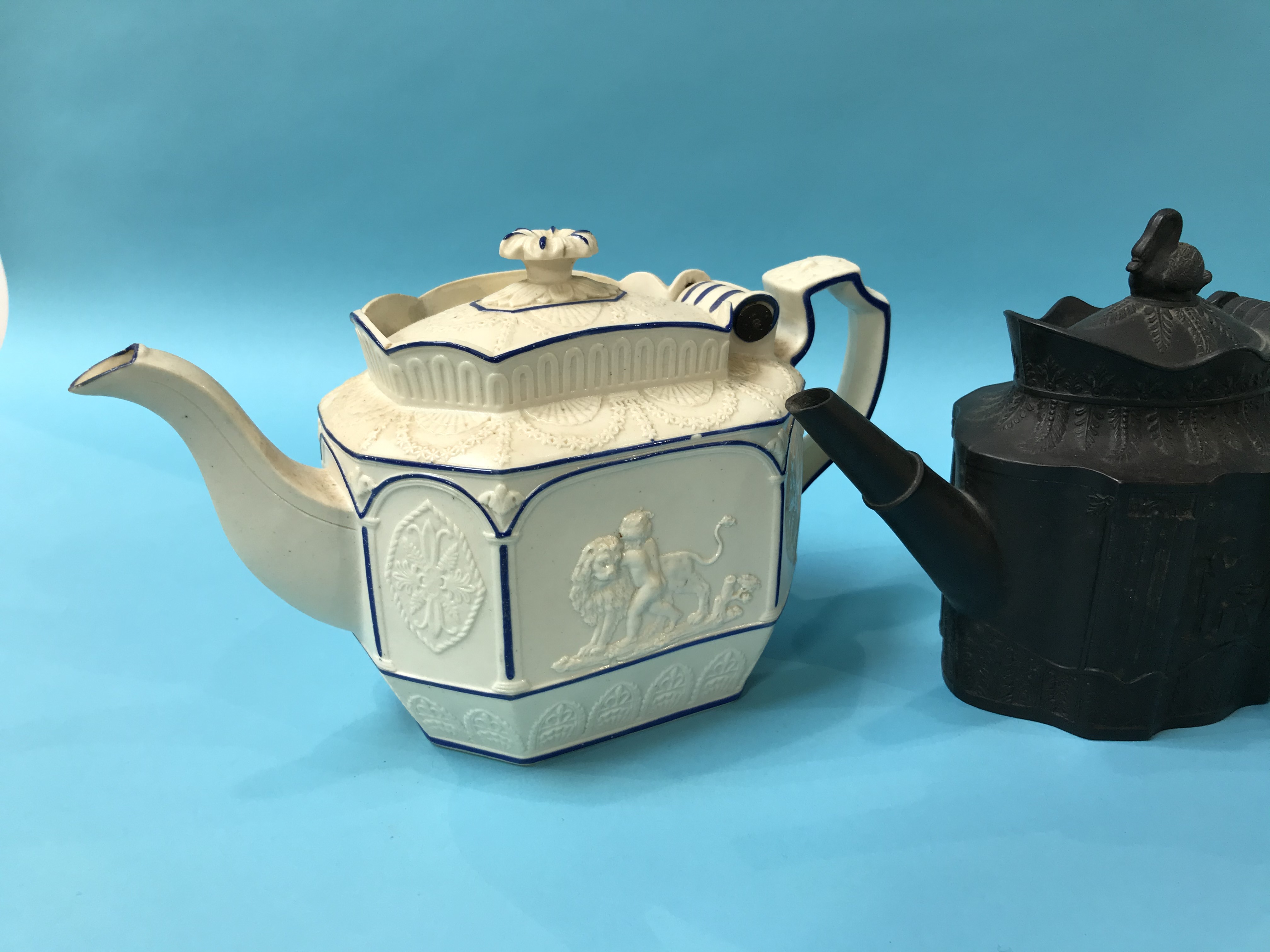 Two 19th Century teapots and a black basalt teapot - Image 3 of 3