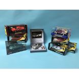 Seven various boxed Scalextric cars including James Bond Aston Martin DB5 (8)