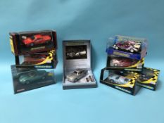 Seven various boxed Scalextric cars including James Bond Aston Martin DB5 (8)