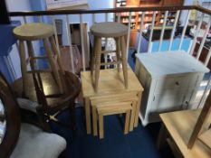 Cream cabinet, two stools, nest of tables etc.