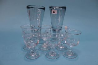 Two Holmegaard vases and six wine glasses