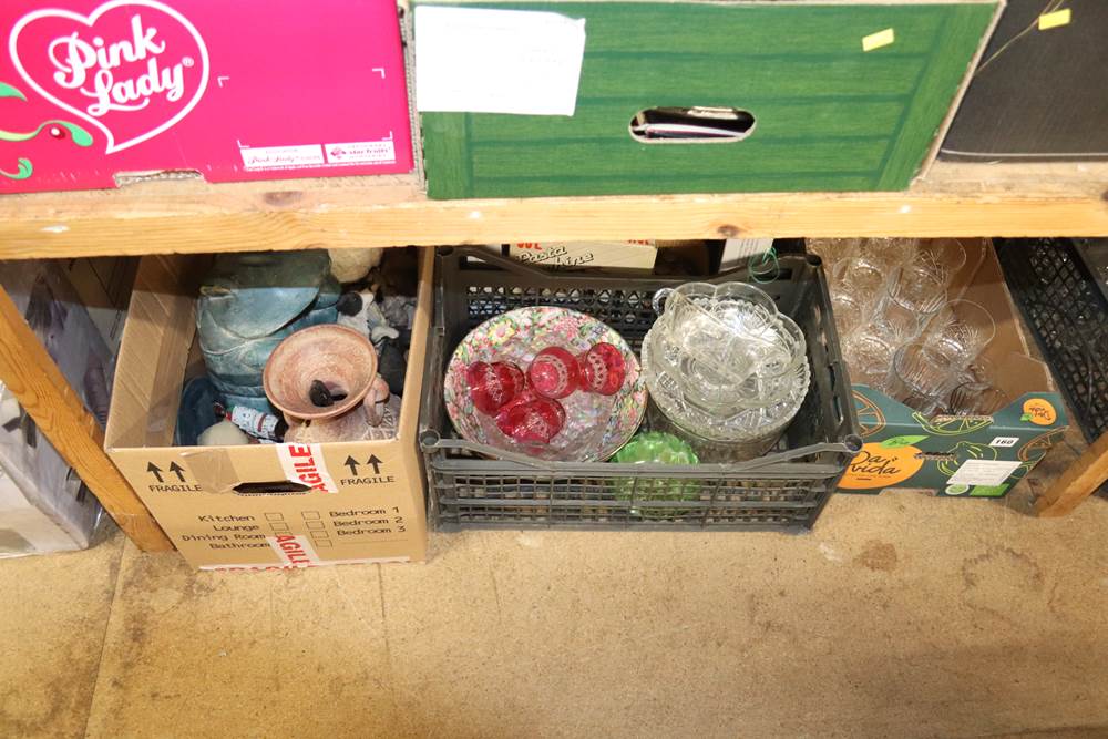 Shelf of assorted including glassware