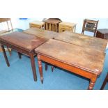 Two 19th Century fold over tea tables, an oak table and a mahogany side table