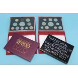 Royal Mint proof sets 1970, 1971, 1989, 1990, 1997, 1998, 1999, 2005 and 2008