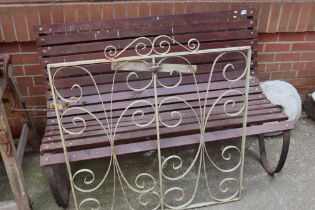 Garden bench and metal gate
