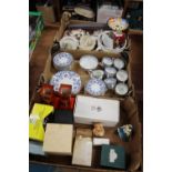 Three trays of assorted including Edwardian teaset, pair of Shelley vases, Masons china etc