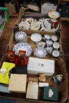 Three trays of assorted including Edwardian teaset, pair of Shelley vases, Masons china etc