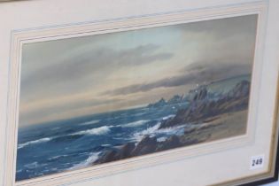 Pair of watercolours, signed, 'Coastal Views', 19 x 45cm
