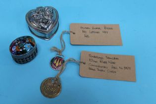 A River Wear Commissioners Pass, an enamelled Hillman fob etc