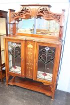 A good quality Edwardian mirror back Art Nouveau china cabinet, with Art Nouveau marquetry