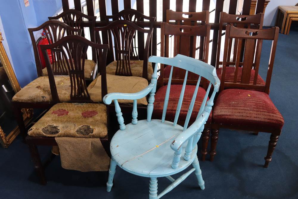 Set of five 19th Century mahogany chairs and four oak chairs etc