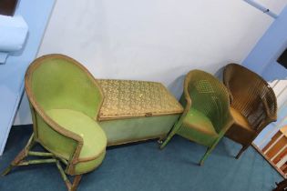 Two Lloyd Loom chairs and two pieces of basket weave (4)