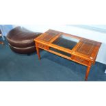 Yew coffee table and leather footstool