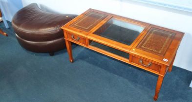 Yew coffee table and leather footstool
