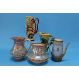 A Burleigh ware jug and vase, a Parrot jug, a leaping deer jug etc