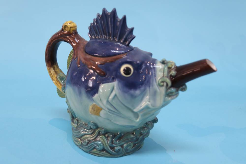 A boxed Minton 'Fish' teapot, a 'Vulture and Python' teapot and a Royal Creamware teapot - Image 2 of 3