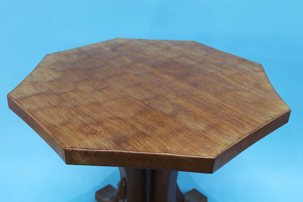 A Robert 'Mouseman' Thompson of Kilburn octagonal coffee table, W 50cm, H 48cm - Image 5 of 5