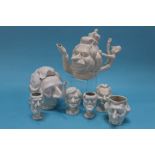 Novelty teapots to include The Queen, Margaret Thatcher, Salt and Pepper, Tony and Cherie, two Fluck
