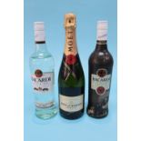 A bottle of Moet Chandon Imperial champagne and two bottles of Bacardi