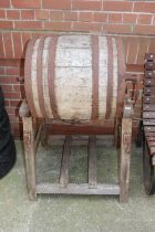 Wood butter churn on stand