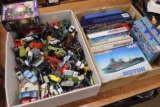 Two boxes of assorted toys including diecast etc