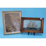 James Webb, watercolour, signed, 'Vessels at Sea', 30 x 23cm, and a painting on glass of the '