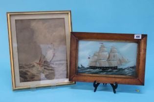 James Webb, watercolour, signed, 'Vessels at Sea', 30 x 23cm, and a painting on glass of the '