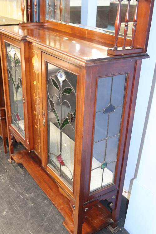 A good quality Edwardian mirror back Art Nouveau china cabinet, with Art Nouveau marquetry - Image 4 of 4