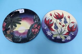 Two limited edition Moorcroft year plates '2000' and '2001', diameter 23cm