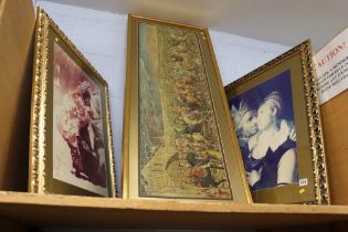 Two gilt framed prints and a mirror