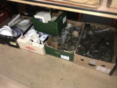 Four boxes of assorted including pewter etc