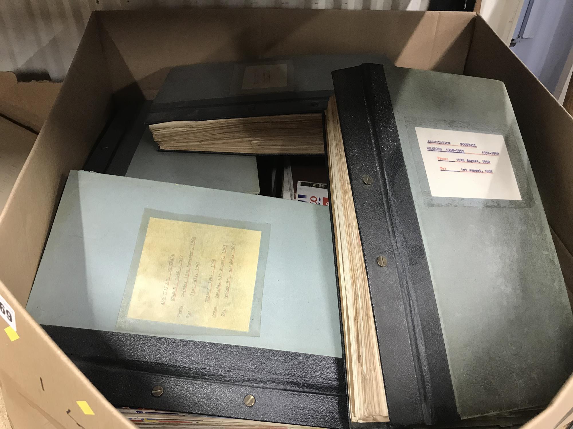 Box of football memorabilia