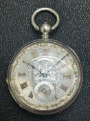 Silver open faced key wined pocket watch with silv