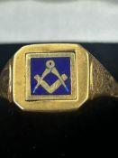 9ct gold gents masonic ring, size Y, weight 7.6gra