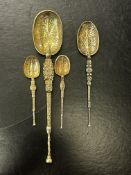 Four silver Gilt anointing spoons, various hallmar