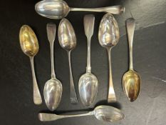 8 Silver serving spoons all with crowned leopards