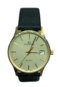 Garrard quartz 9ct gold case wristwatch with date