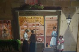 Deborah Jones acrylic on board bakers shop with fi