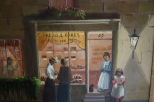 Deborah Jones acrylic on board bakers shop with fi