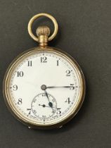 9ct Gold cased open face pocket watch currently ti