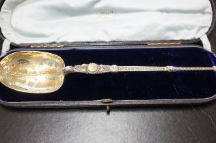 Cased late victorian silver anointing spoon c 1900