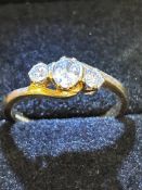 9ct Gold ring set with 3 stones Size R 2.9g