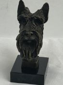 Bronze bust of a Scottie dog on a marble base