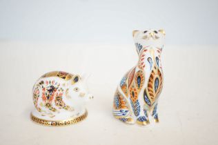 Royal crown derby cat & Royal crown derby pig both