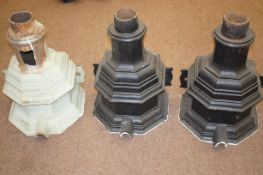 Three heavy cast iron rain hoppers, 53cm (one A/F)
