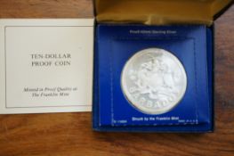 Barbados 10 dollar silver proof coin with box & co