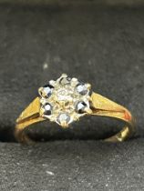 9ct gold ring with diamond and sapphires, size M,