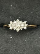 9ct gold ring with diamonds, size O, 1.9grams